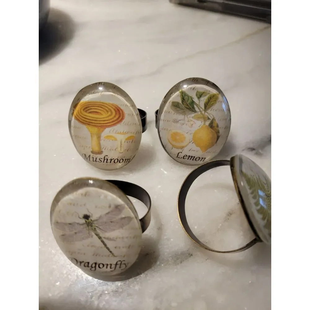 4 Piece‎ Natural Porcelain Napkin Ring Set Flower/fruit/dragonfly Patterns